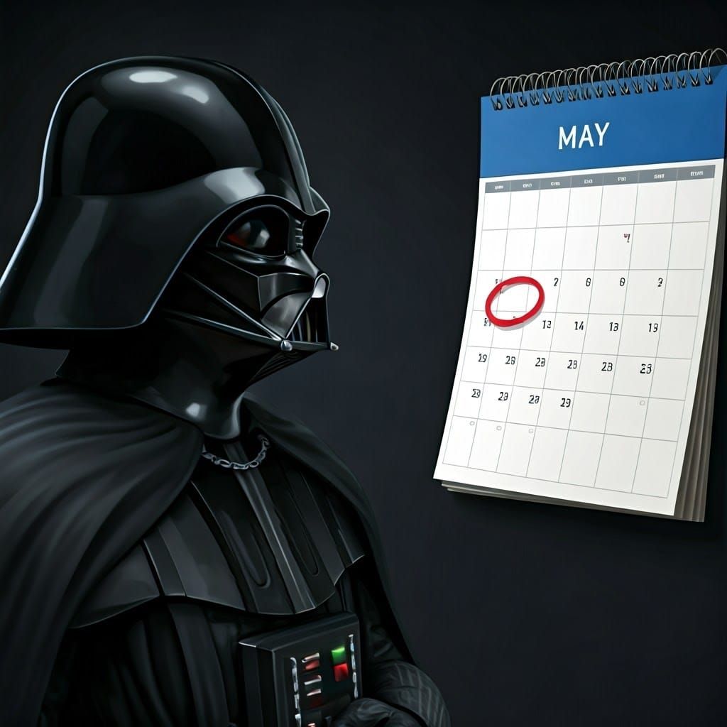Darth Vader in Imperial Regalia Inspects May Calendar