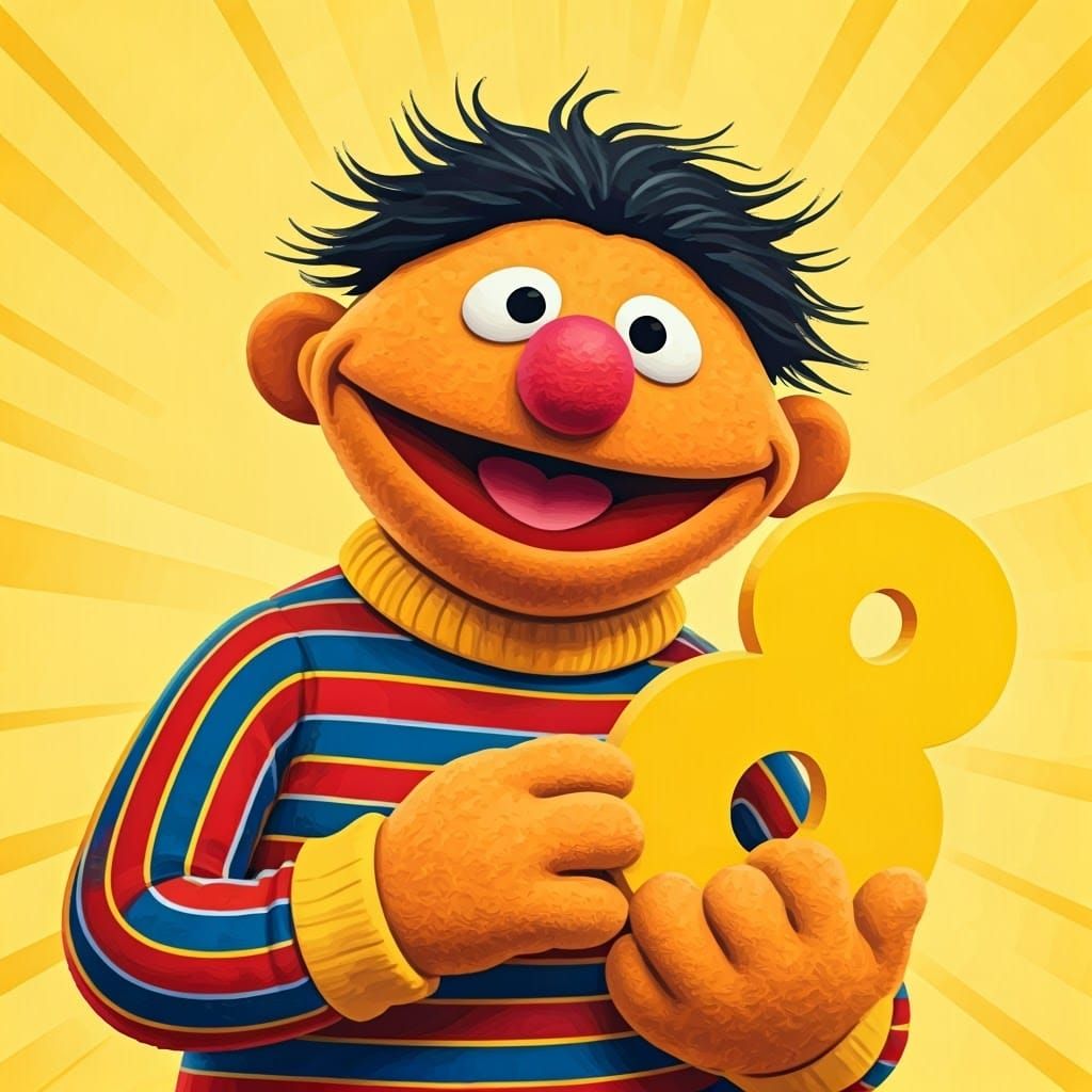 Cheerful Muppet Celebrates Eight with Joyful Illustration