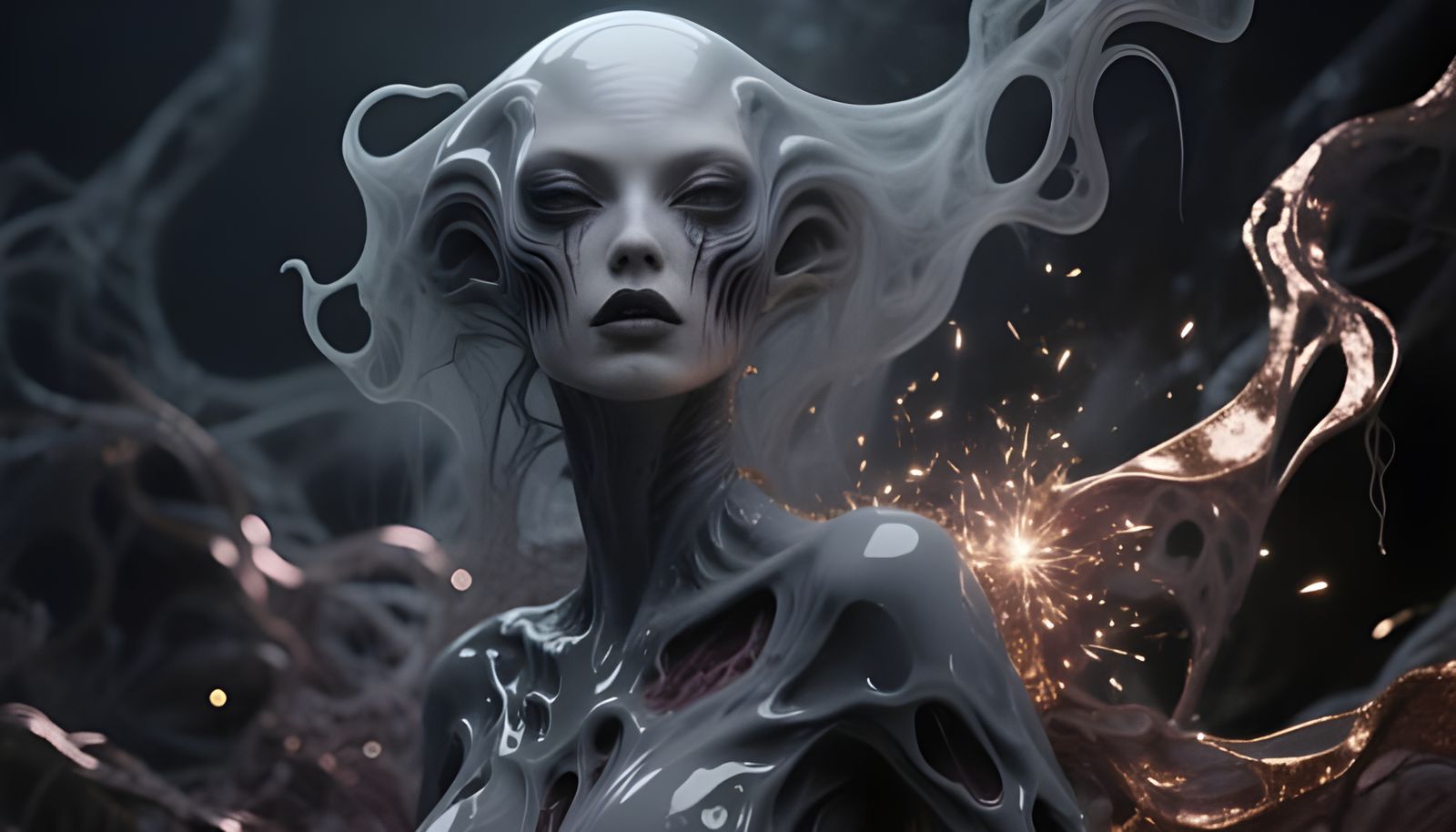 Ethereal Alien Beauty with Eerie Rose Gold Sparks
