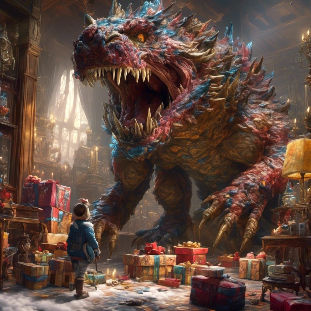 Monster Hunter Character Opening a Present