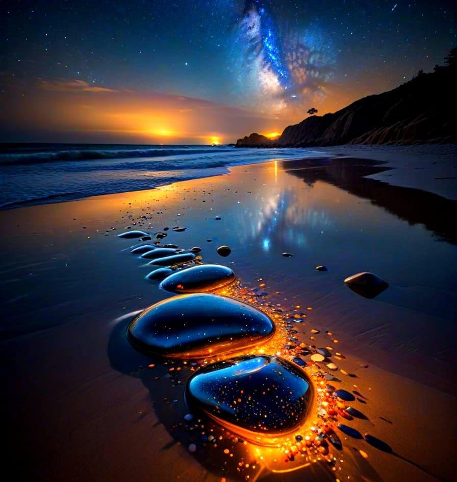 Cosmic Glass Art on the Night Shore