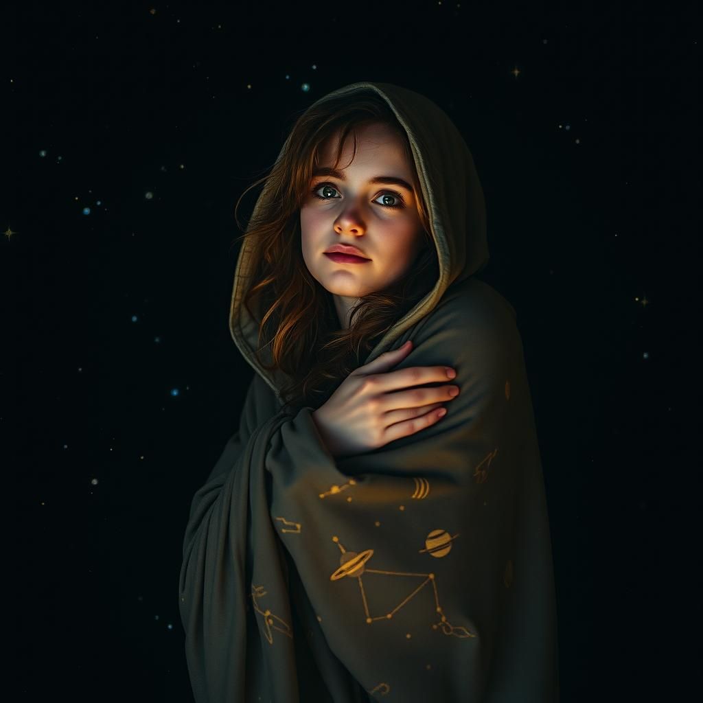 Cosmic Embrace: A Celestial Portrait in Vintage Style