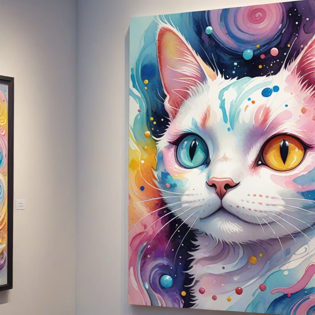 Cartoon Cat in Art Gallery: Candy Art Style