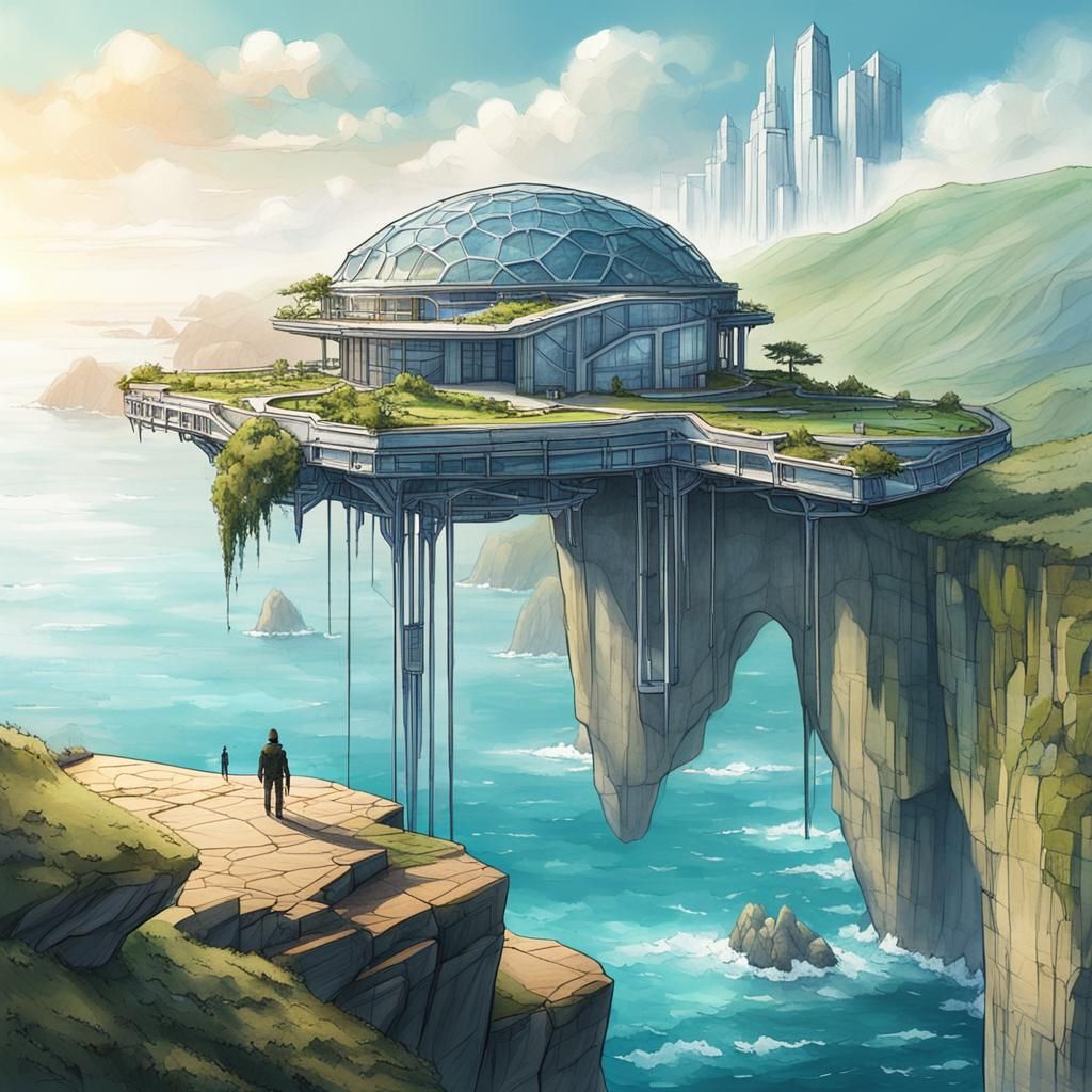 Sci-Fi Fantasy Building Overlooking Ocean