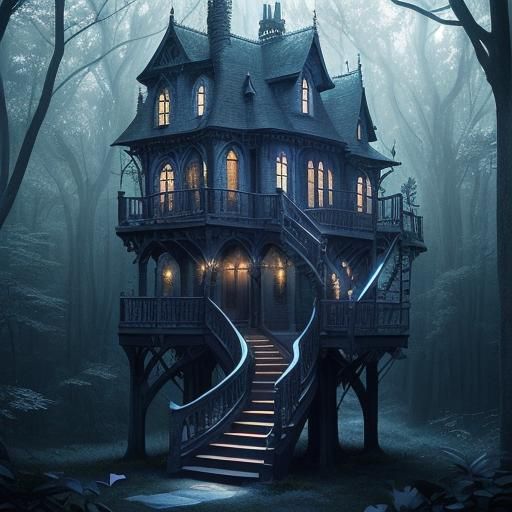 Blue Gothic tree house