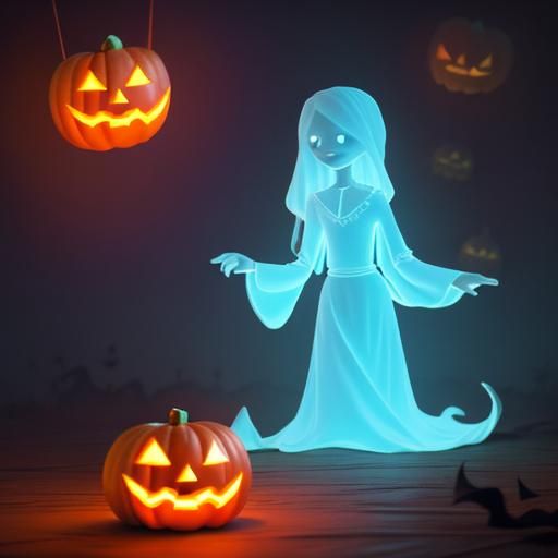 Girls' Halloween Party with Ghosts, Digital Illustration