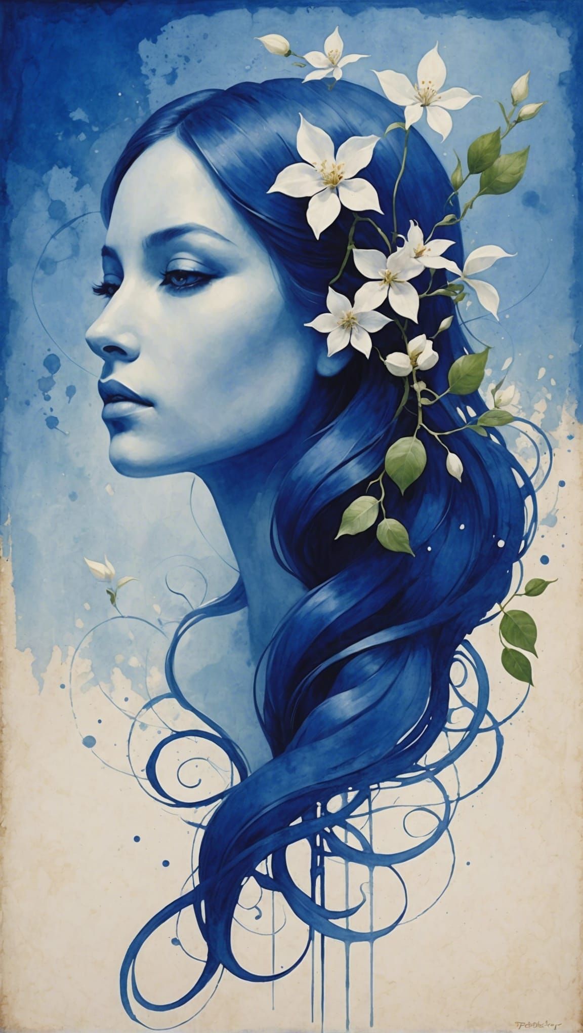 Minimalist Ethereal Fantasy Art in Ultramarine