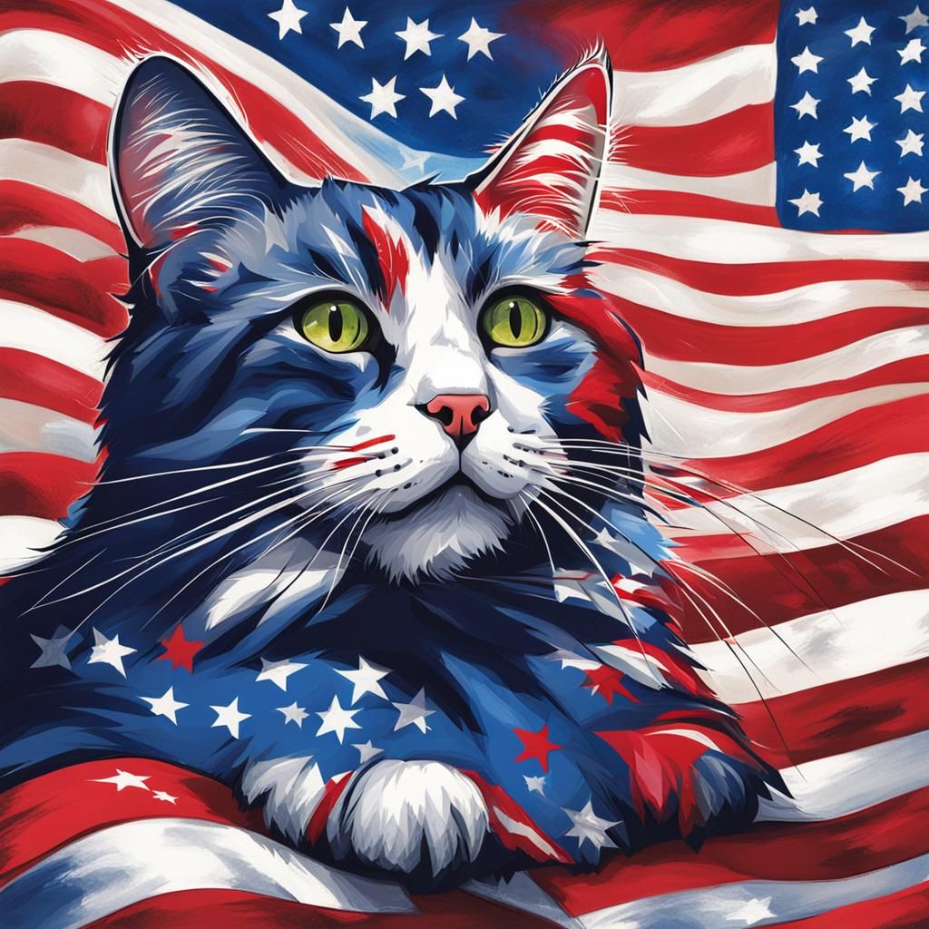 Patriotic Cat in American Flag Colors