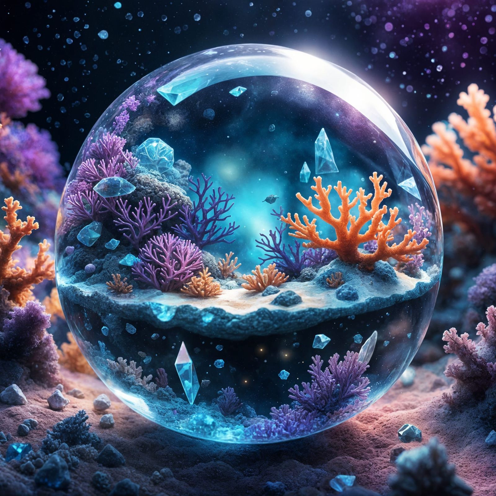 Coral Reef in Crystal Sphere, Sci-Fi Illustration