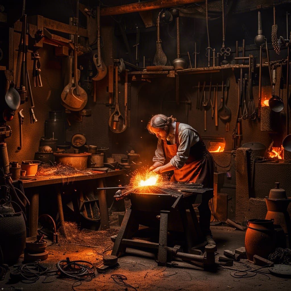 Blacksmith at Forge in Baroque Style