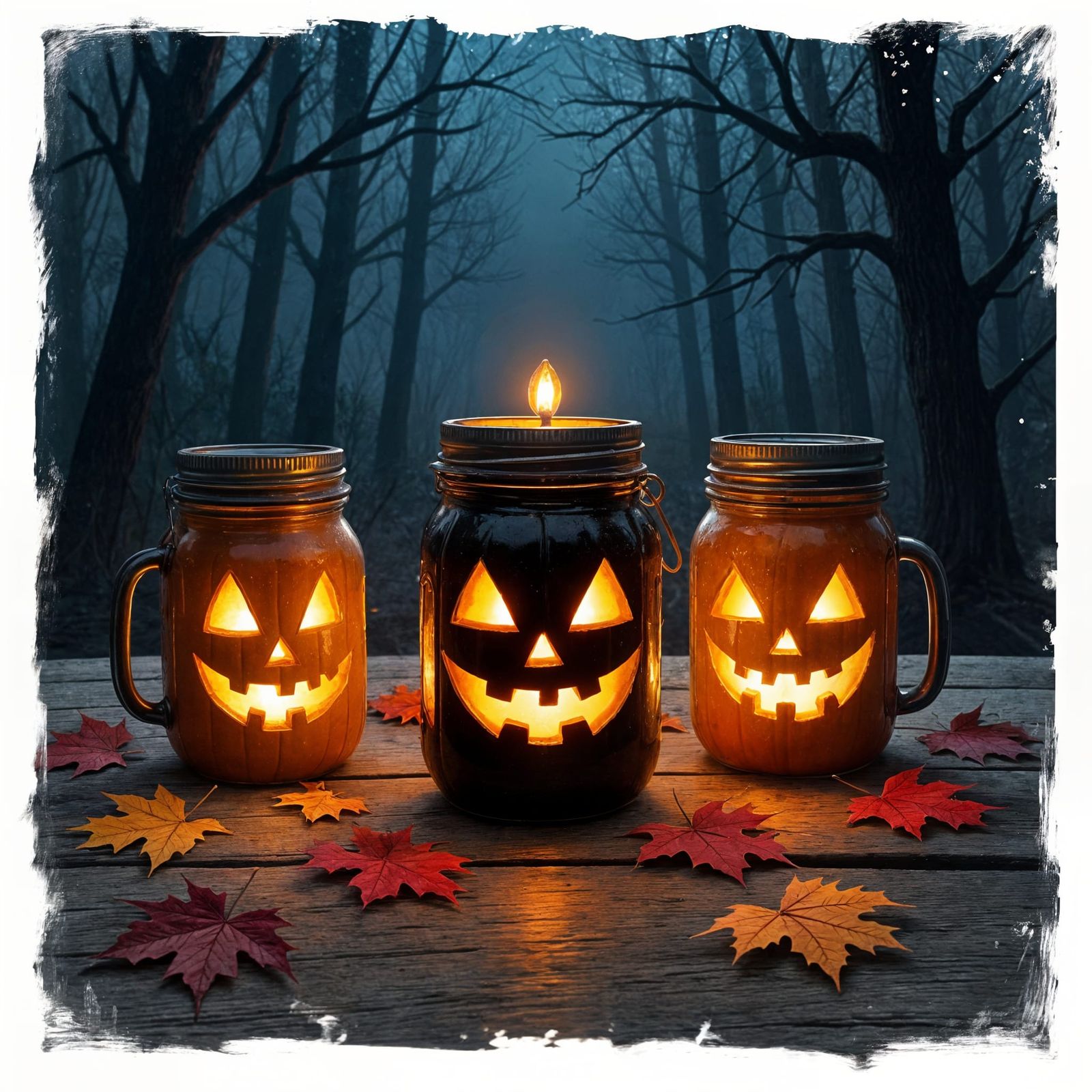 Eerie Halloween Mason Jar Lanterns Glow on Rustic Table