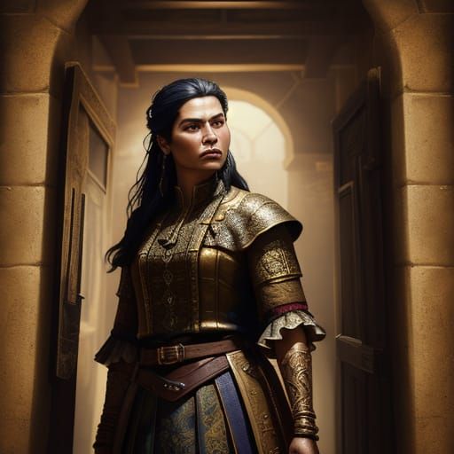 Figure in Tavern Doorway: Hyperrealistic Concept Art