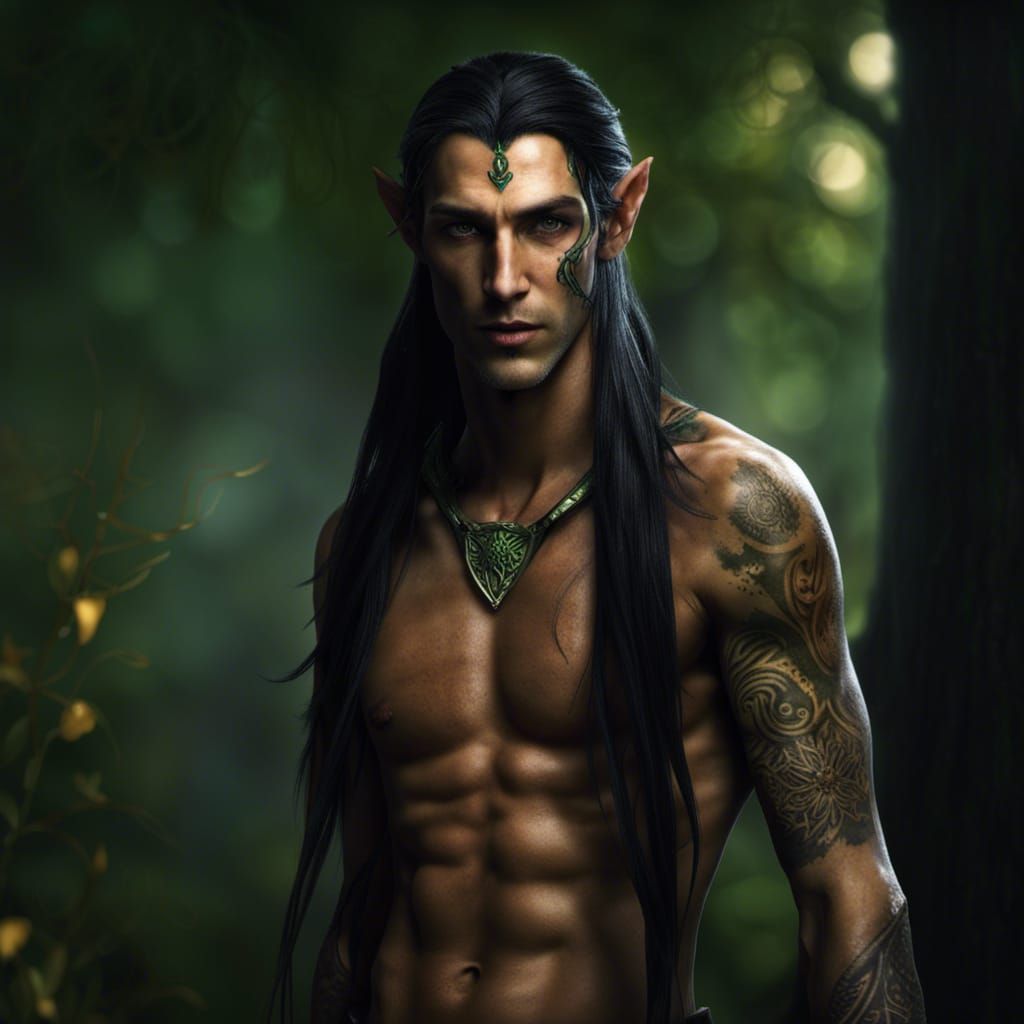 Elven Shaman Portrait with Tattoos and Braids