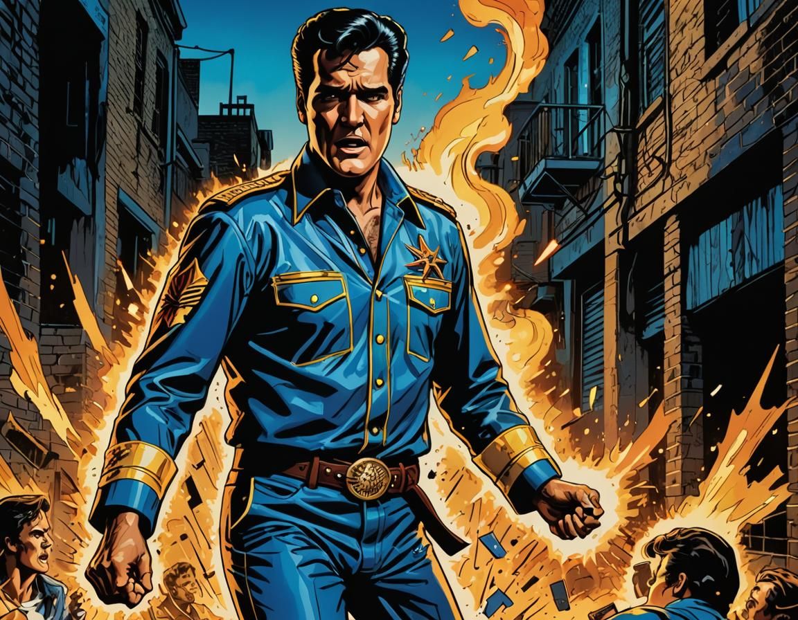 Bruce Campbell and Elvis Presley Fight Evil in Pop Art Style