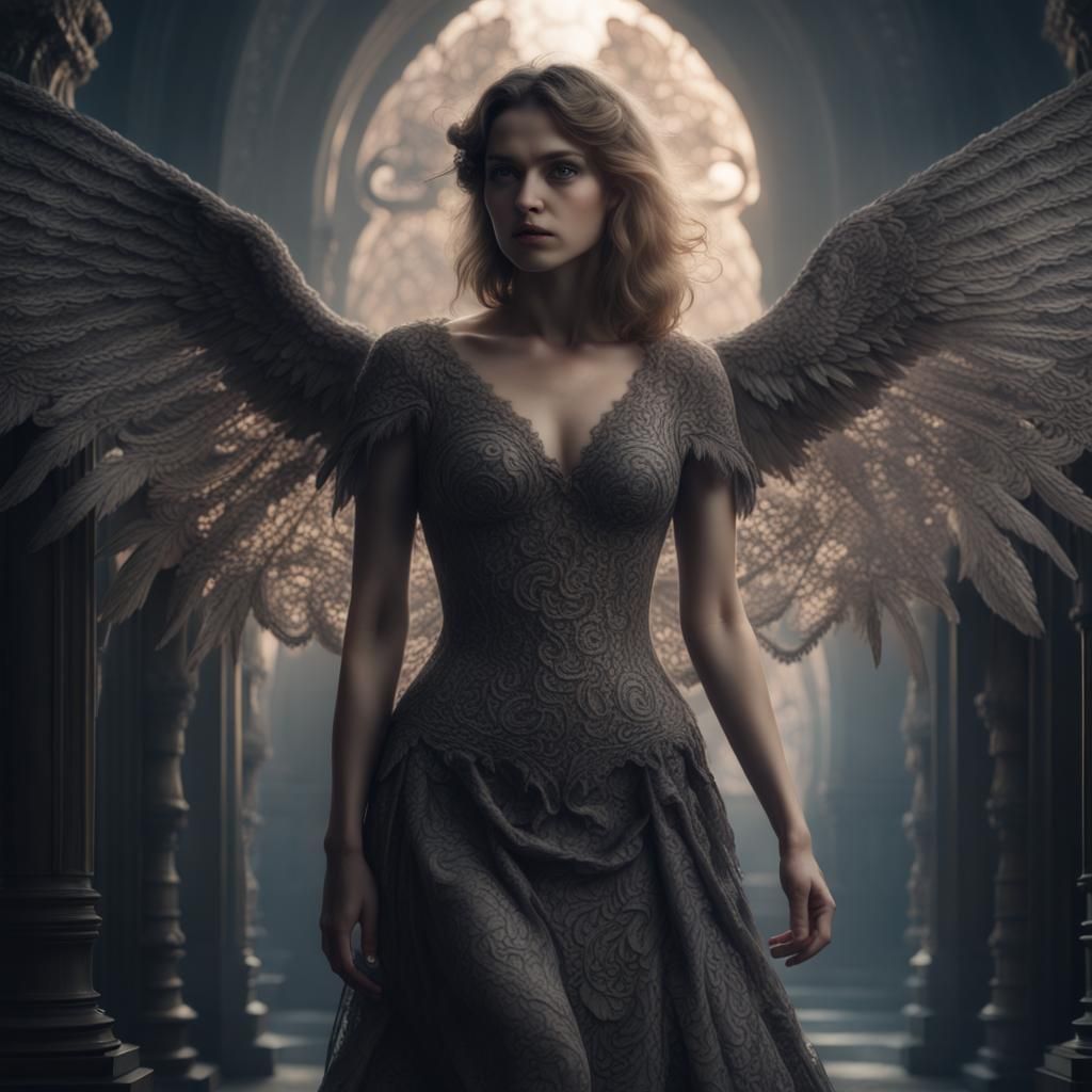 Dark Angel in Lace Dress: Digital Matte Painting