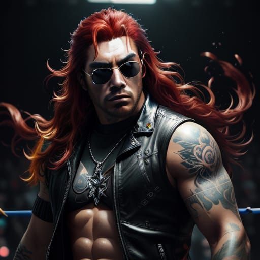 Hyperrealistic Male Wrestler in Neon-Lit Arena with Vibrant ...