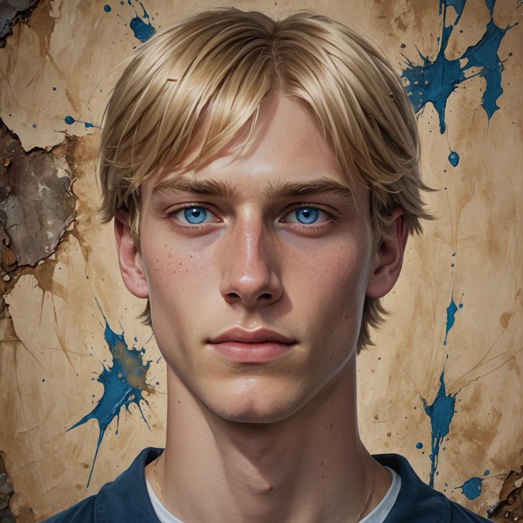 Hyperrealistic Portrait of a Blond-Haired Blue-Eyed Teen