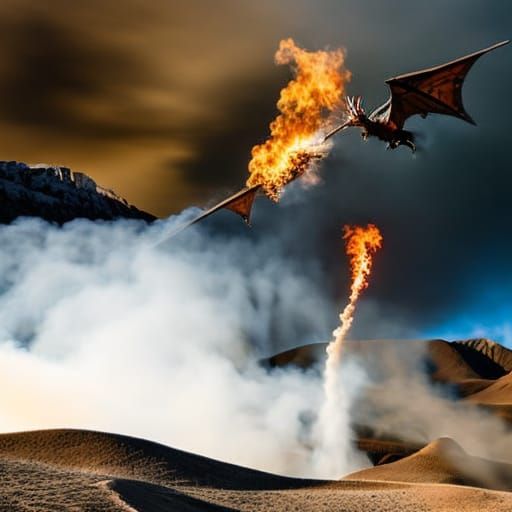 Dragon Burns Ghost Town in Desert Scene