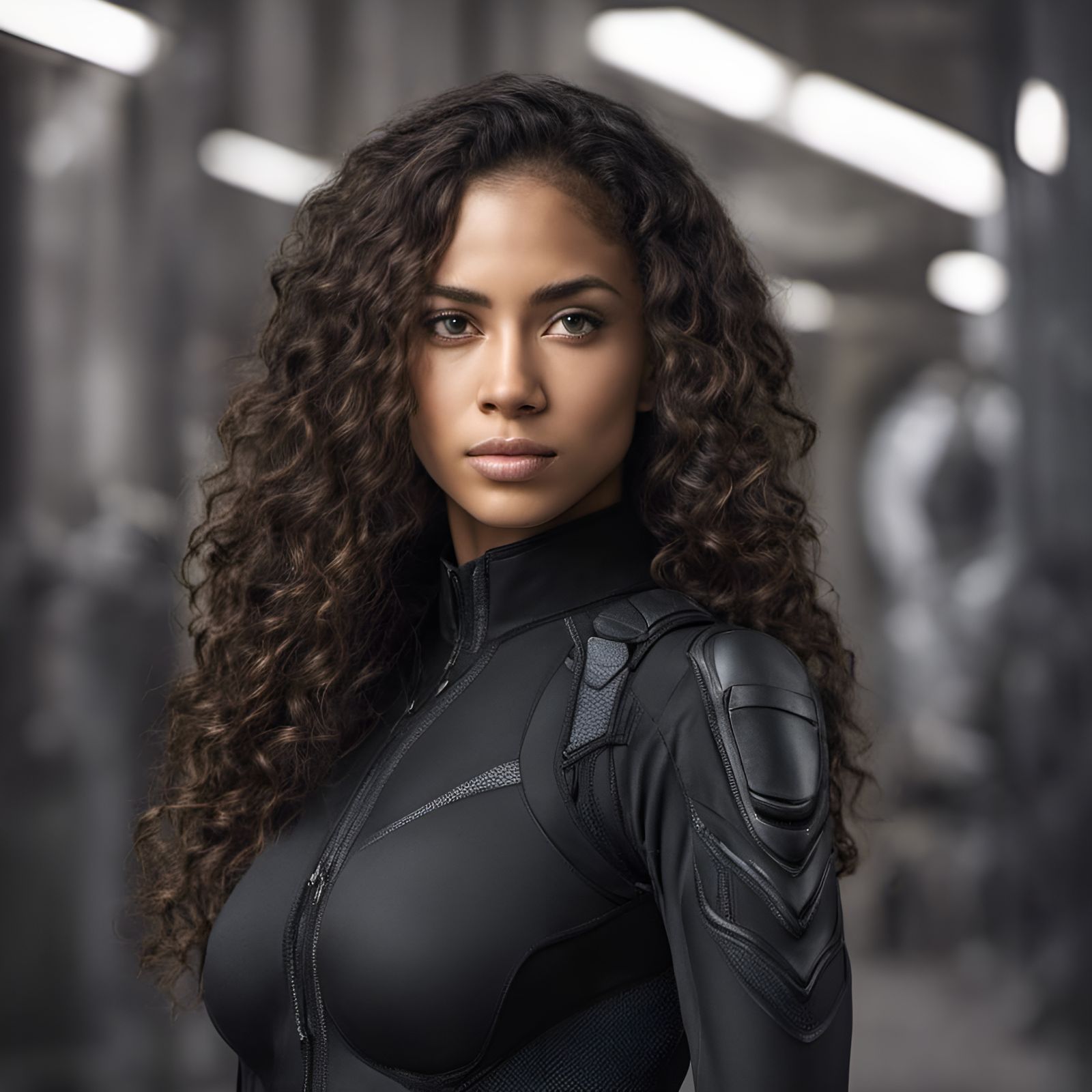 Hyperrealistic Portrait of a Biracial Hero in Stealth Suit