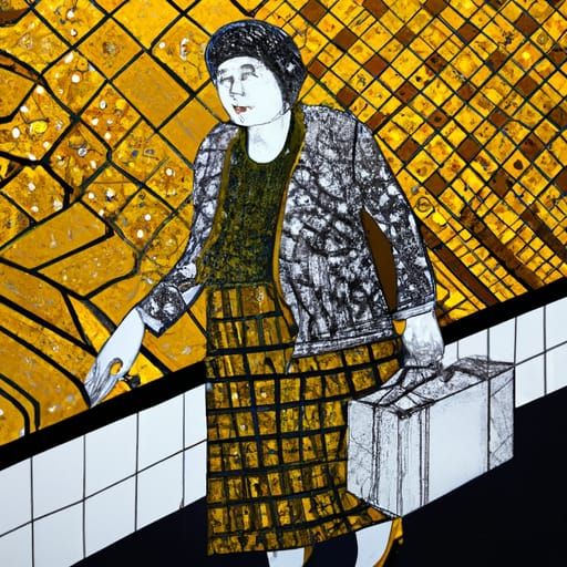 Elderly Woman in Subway: Klimt-Inspired Dieselpunk Art
