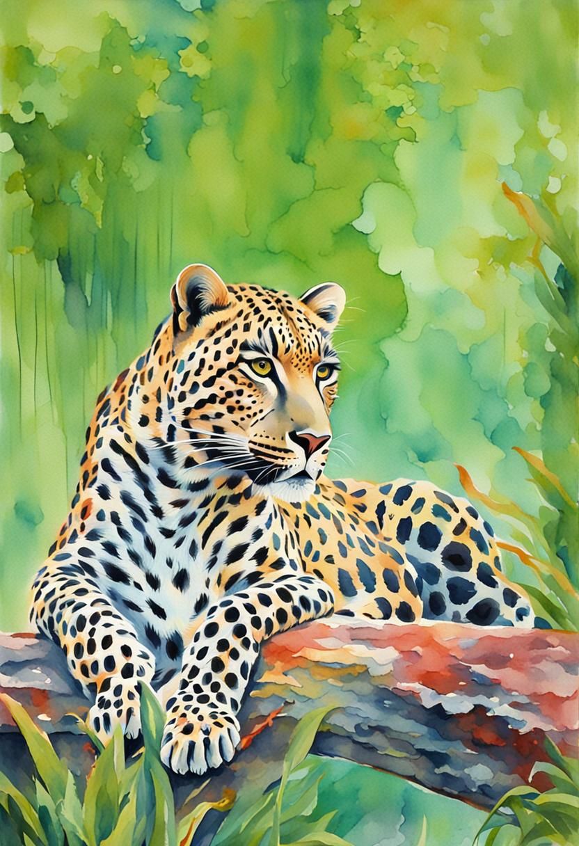 Retro Leopard Portrait in Gouache Style