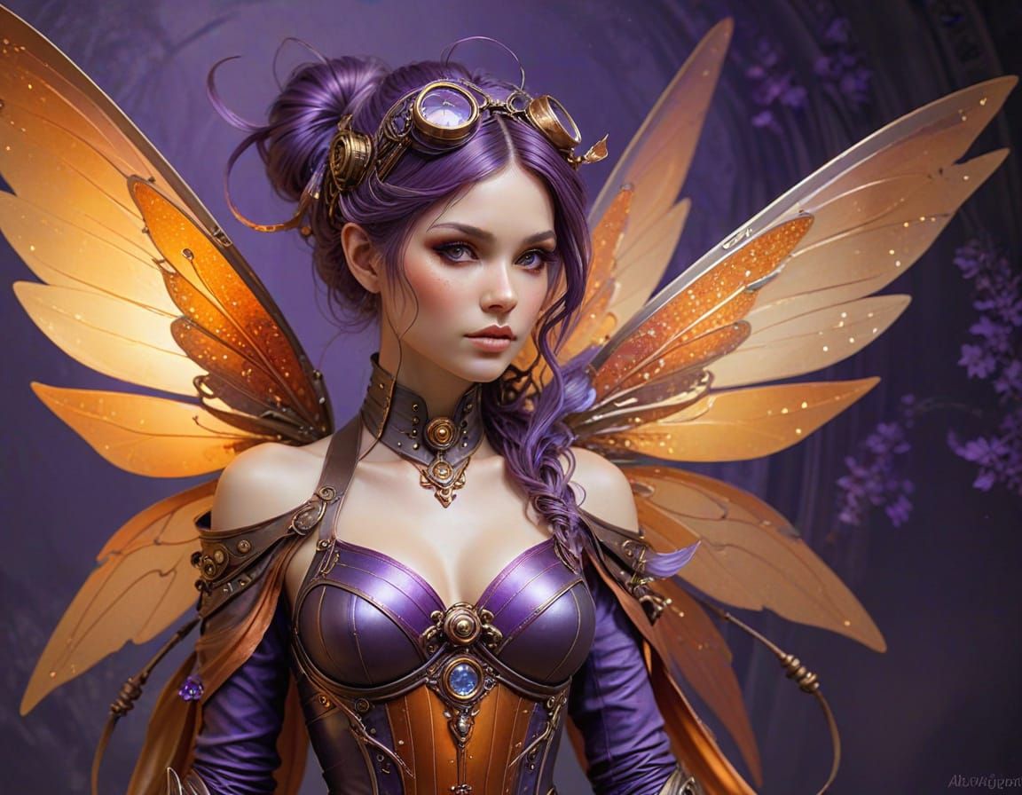 Steampunk Fairy Portrait with Shimmering Wings