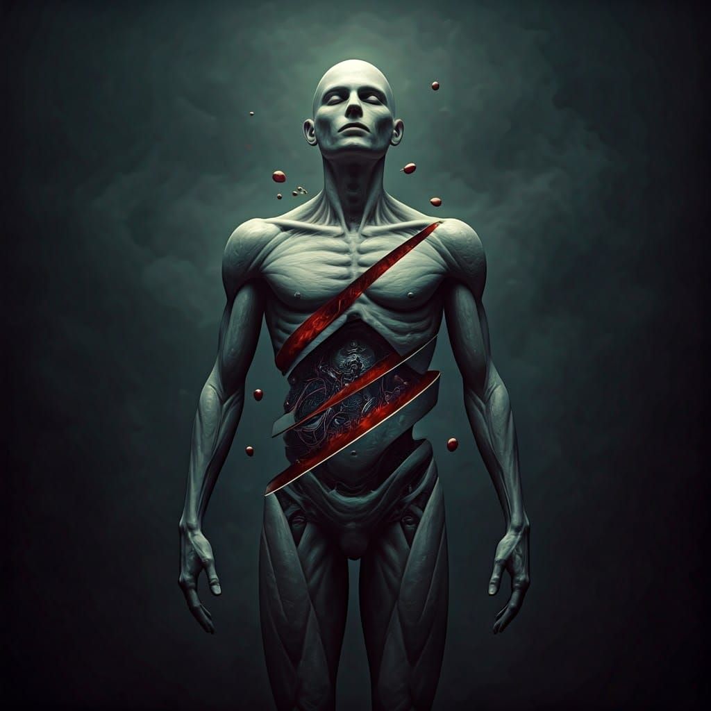 Surreal Transformation of Humanoid Figure in Dreamlike Biome...