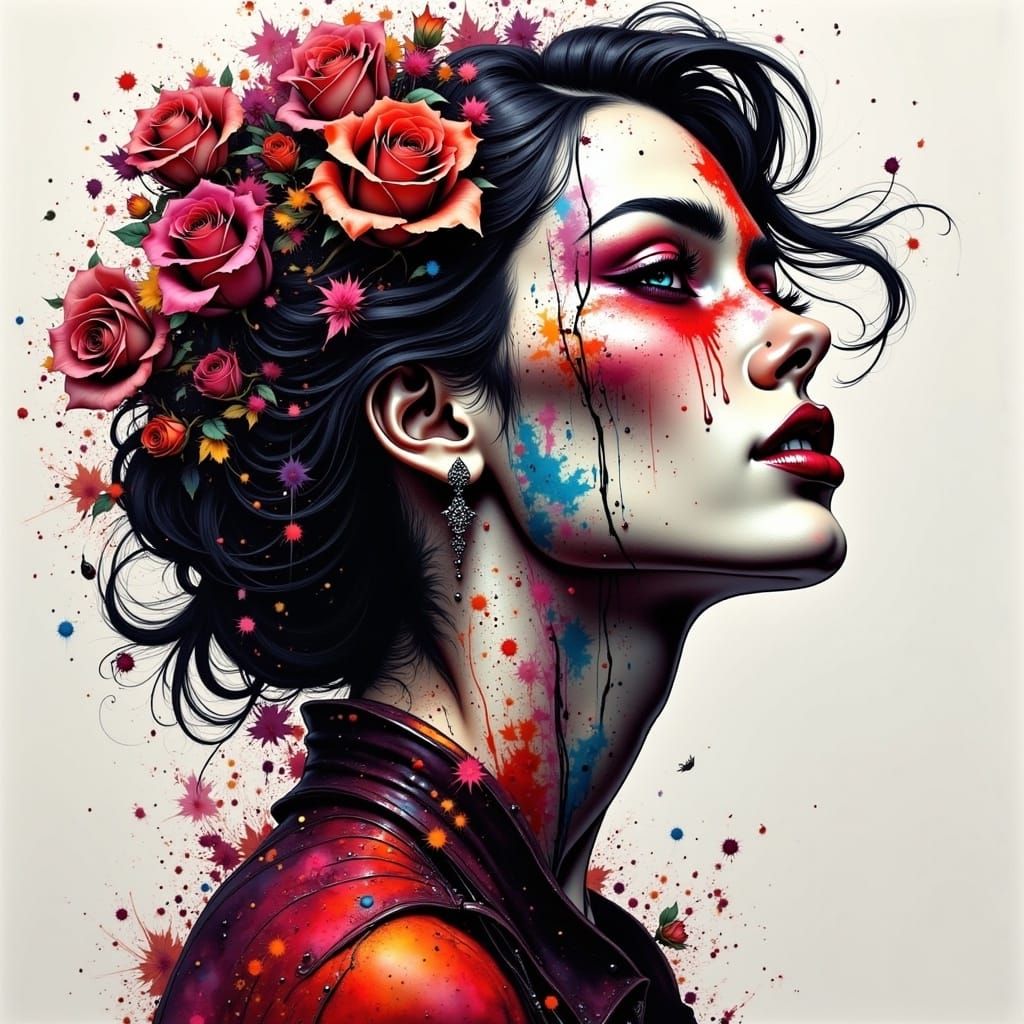 Ink Splatter Portrait of a Beautiful Woman