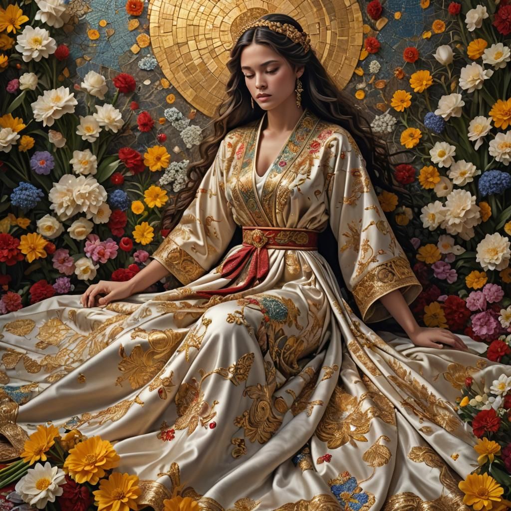 Jewel-Adorned Figure Kneeling on Flowers