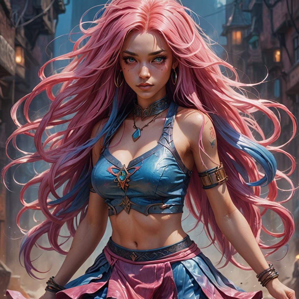 Spicy Pink-Haired Girl: Fantasy Concept Art
