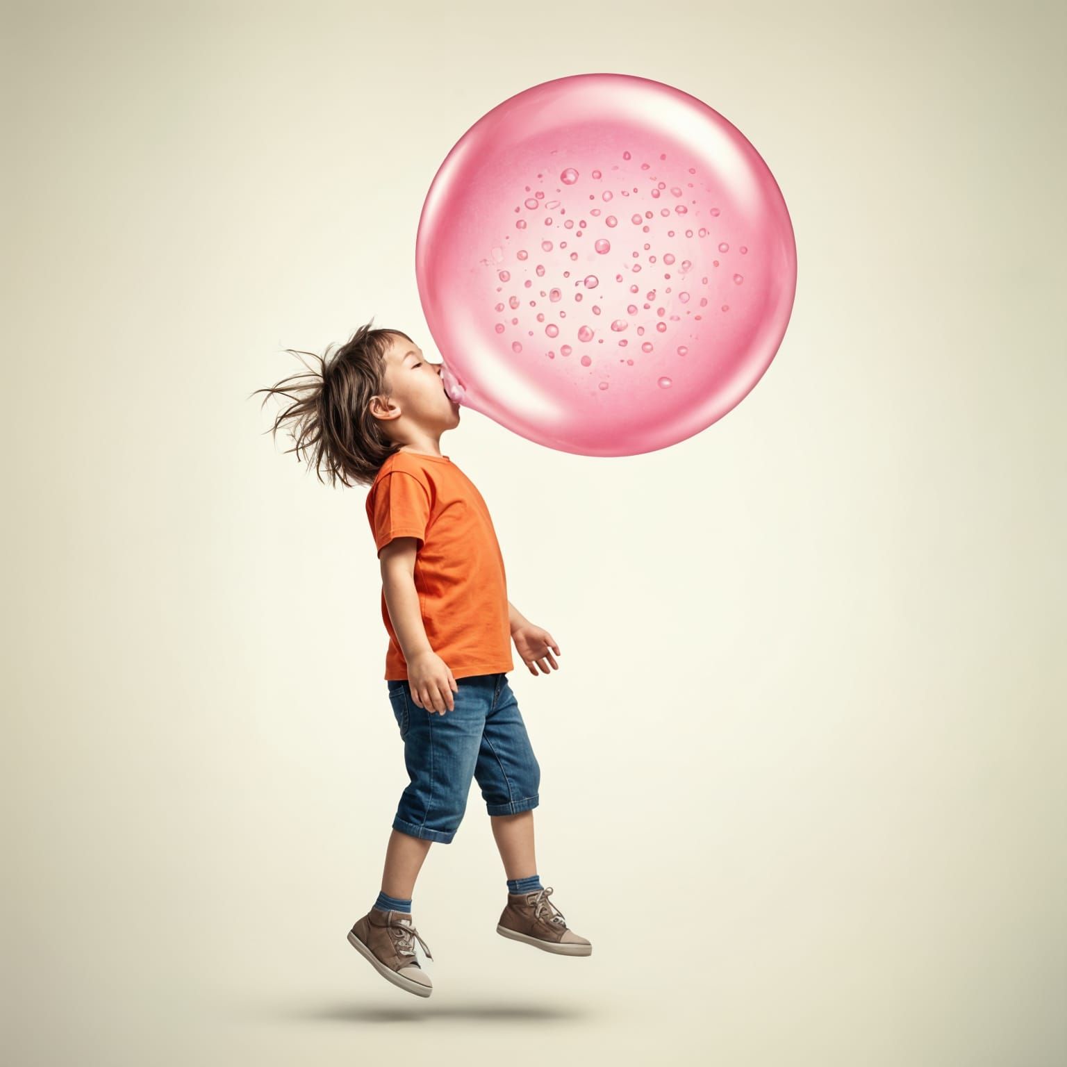 Surreal Child Levitates Giant Bubblegum