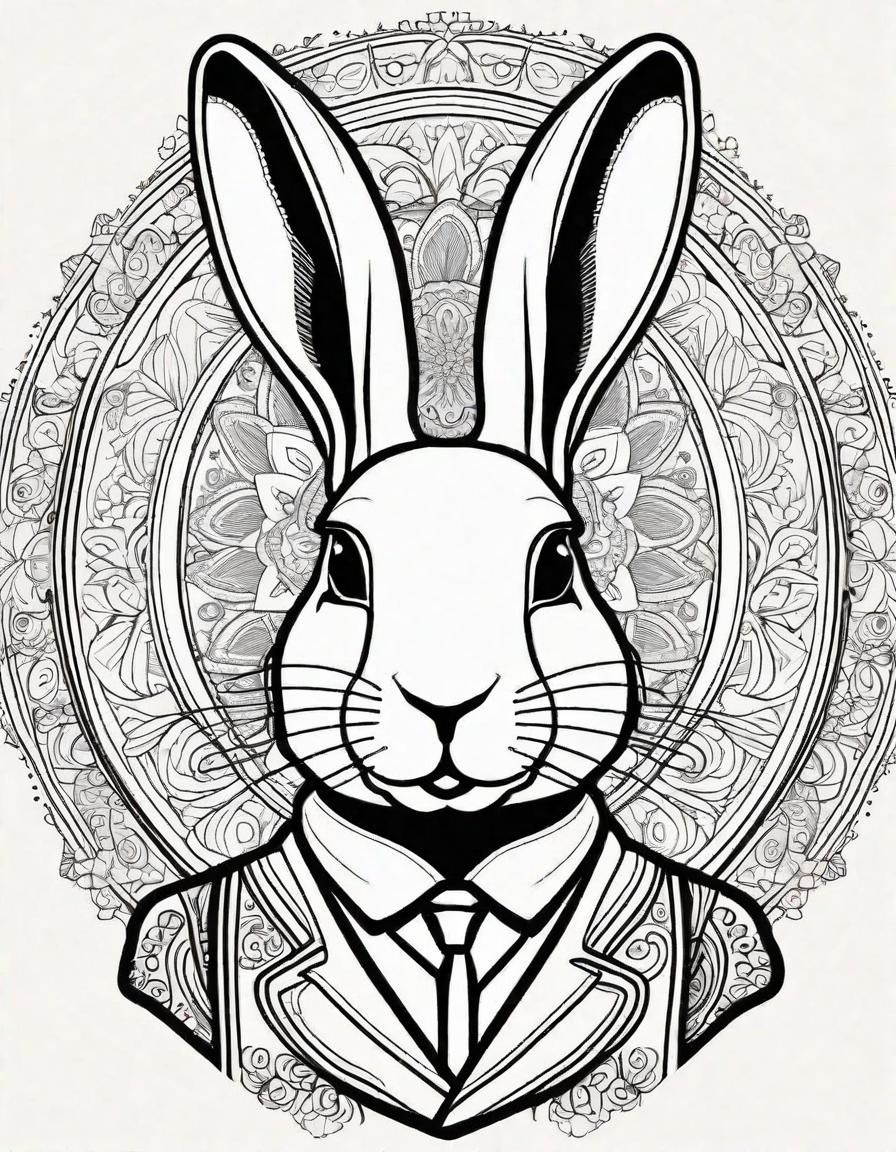 Rabbit in Waistcoat: Detailed Line Art Illustration
