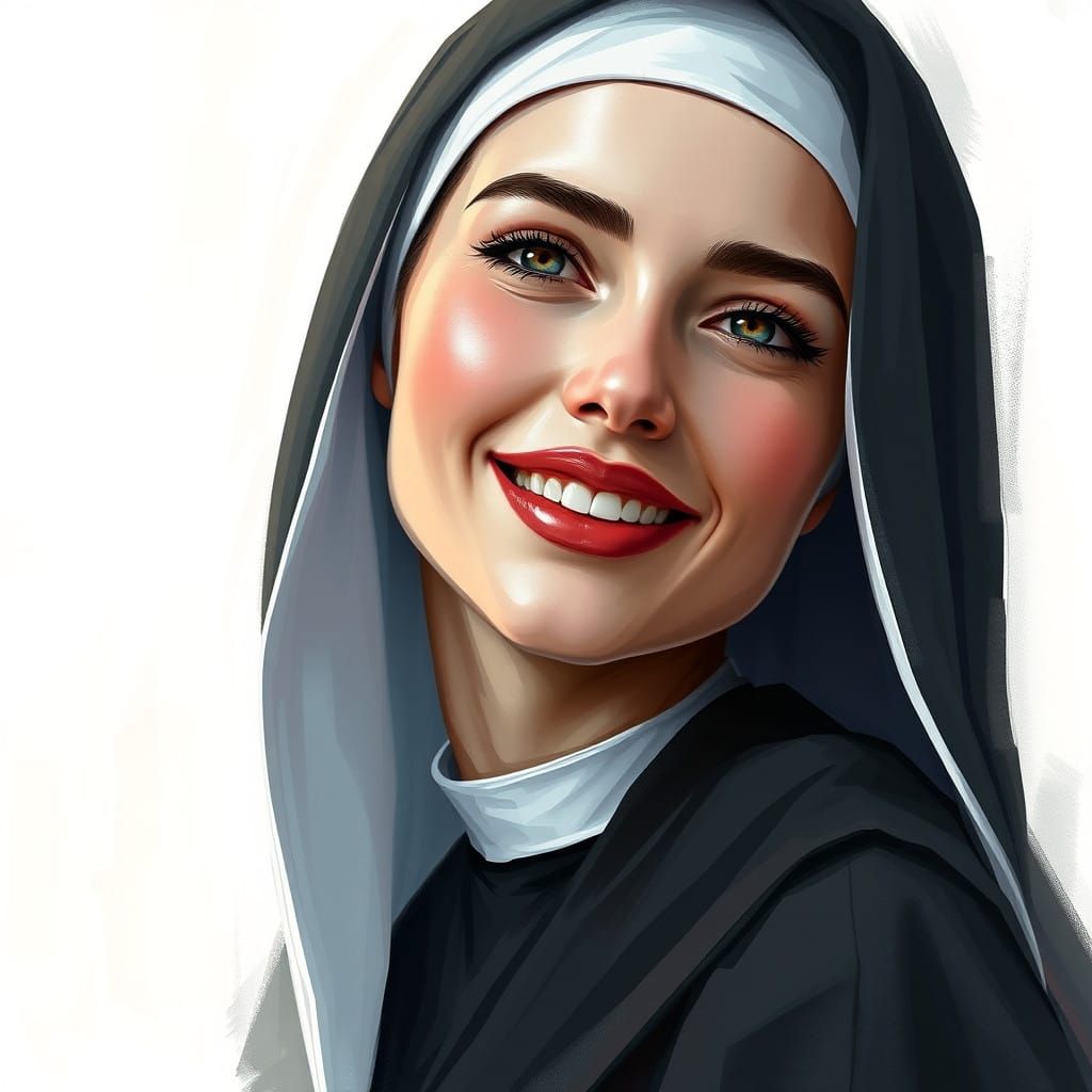 Ethereal Nun in Soft Focus, Radiating Otherworldly Aura