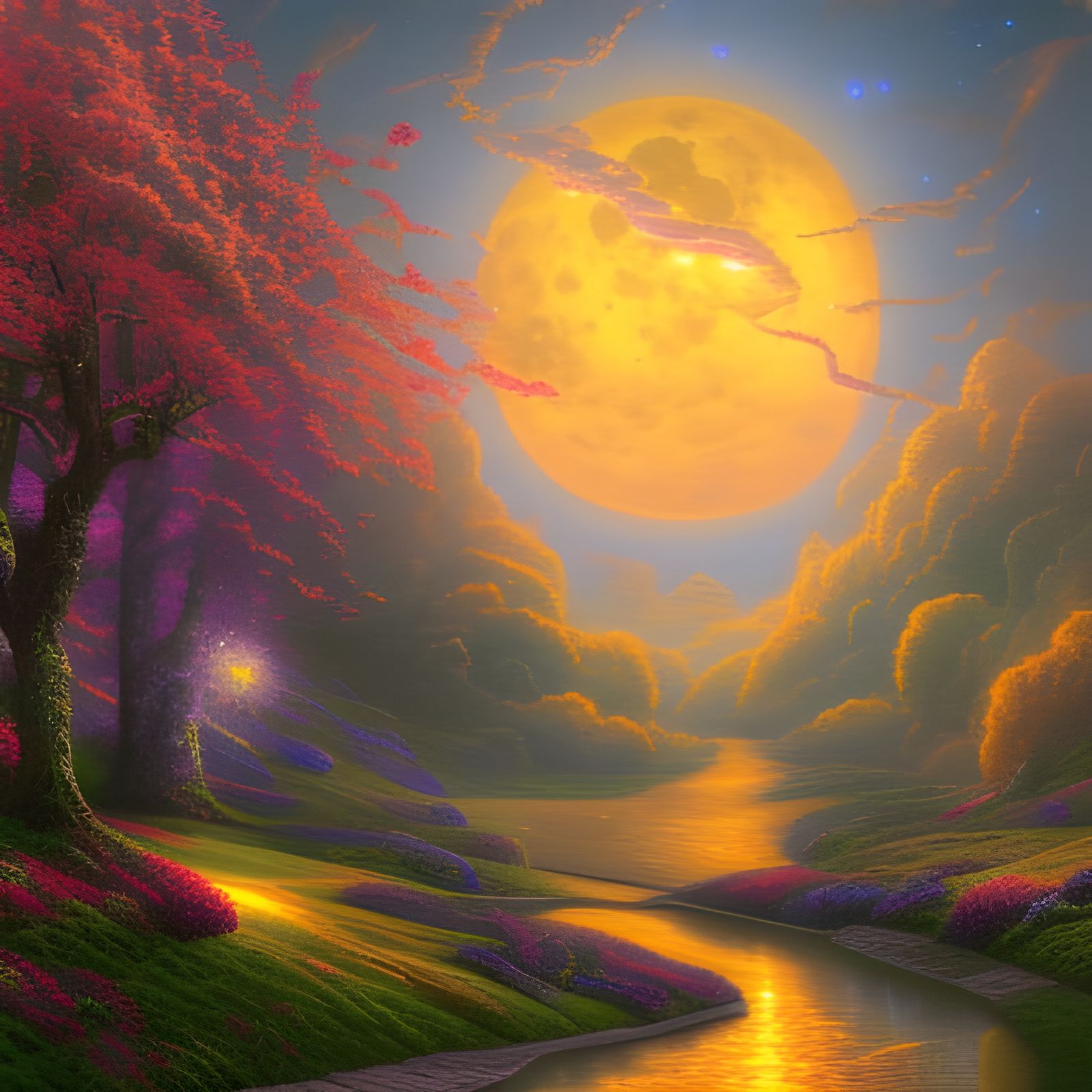 Detailed Owl in Mystical Moonlit Landscape