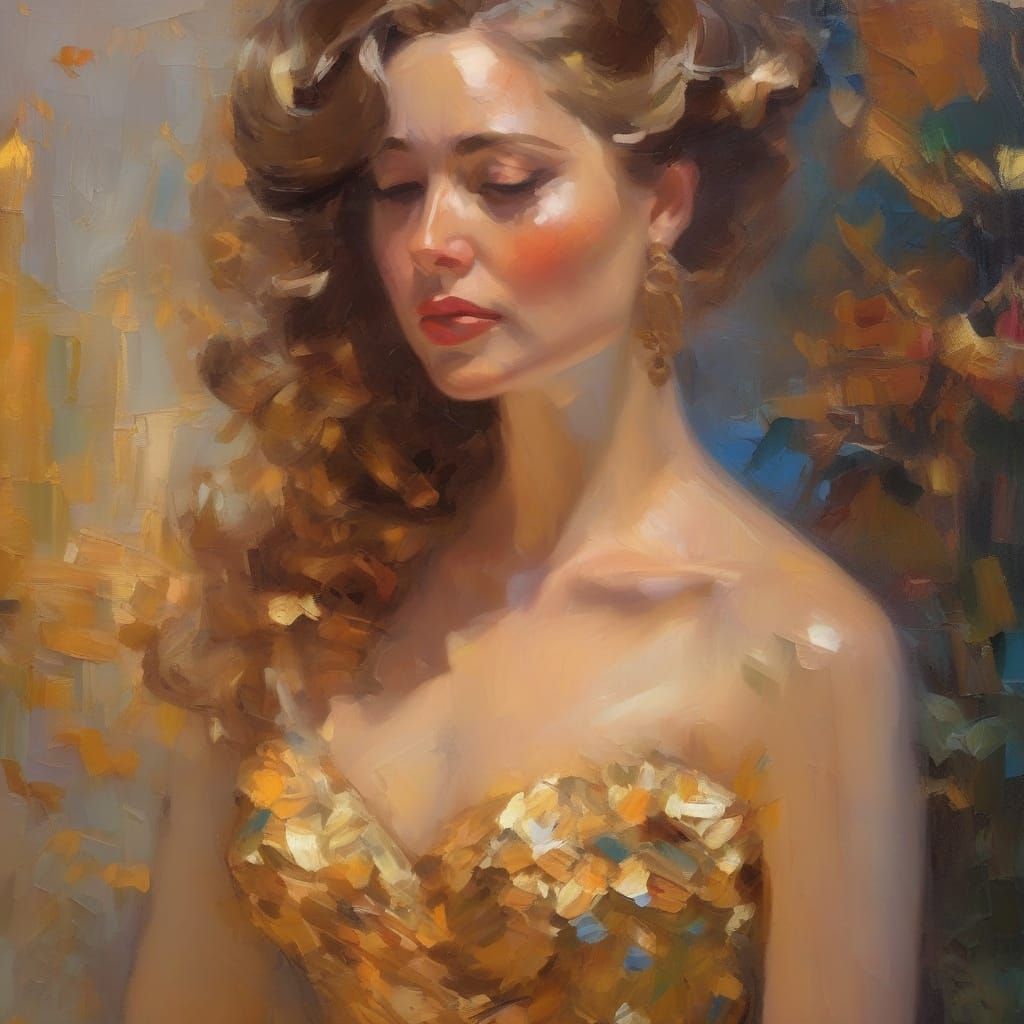 Elegant Woman Portrait in Impressionist Oil Painting