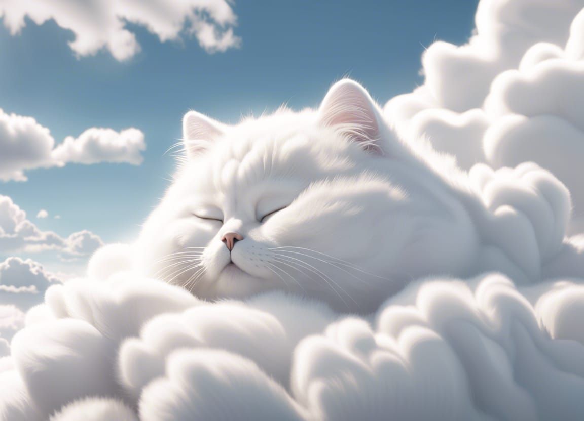 Fluffy Cloud Cat Sleeping: Fantasy Concept Art