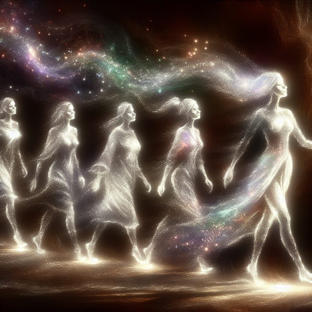 Hispanic Woman and Ancestors in Sparkling Motion