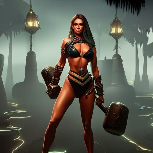 Shackled Woman Warrior in Dark Fantasy Style