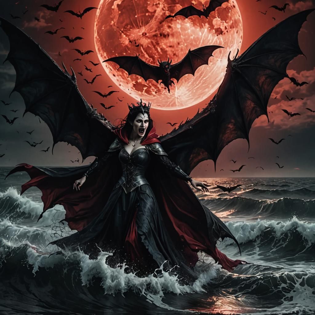 Epic Evil Vampire Queen in Horror Ocean Scene