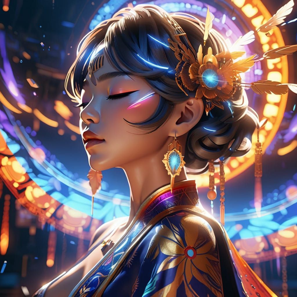 Ethereal Singer Emanates Vibrant Aura in 8K Digital Art