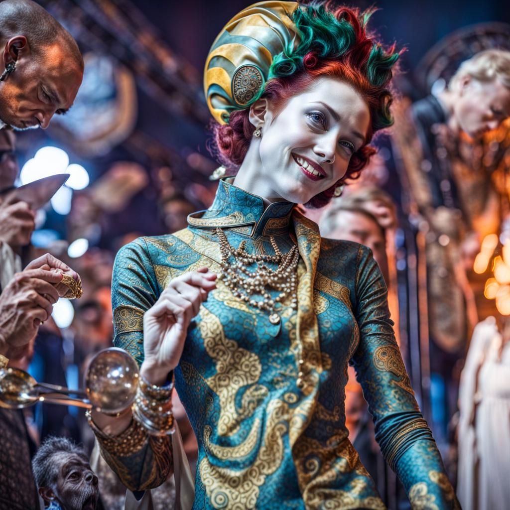 Surreal Restaurant Celebration with Exotic Aliens