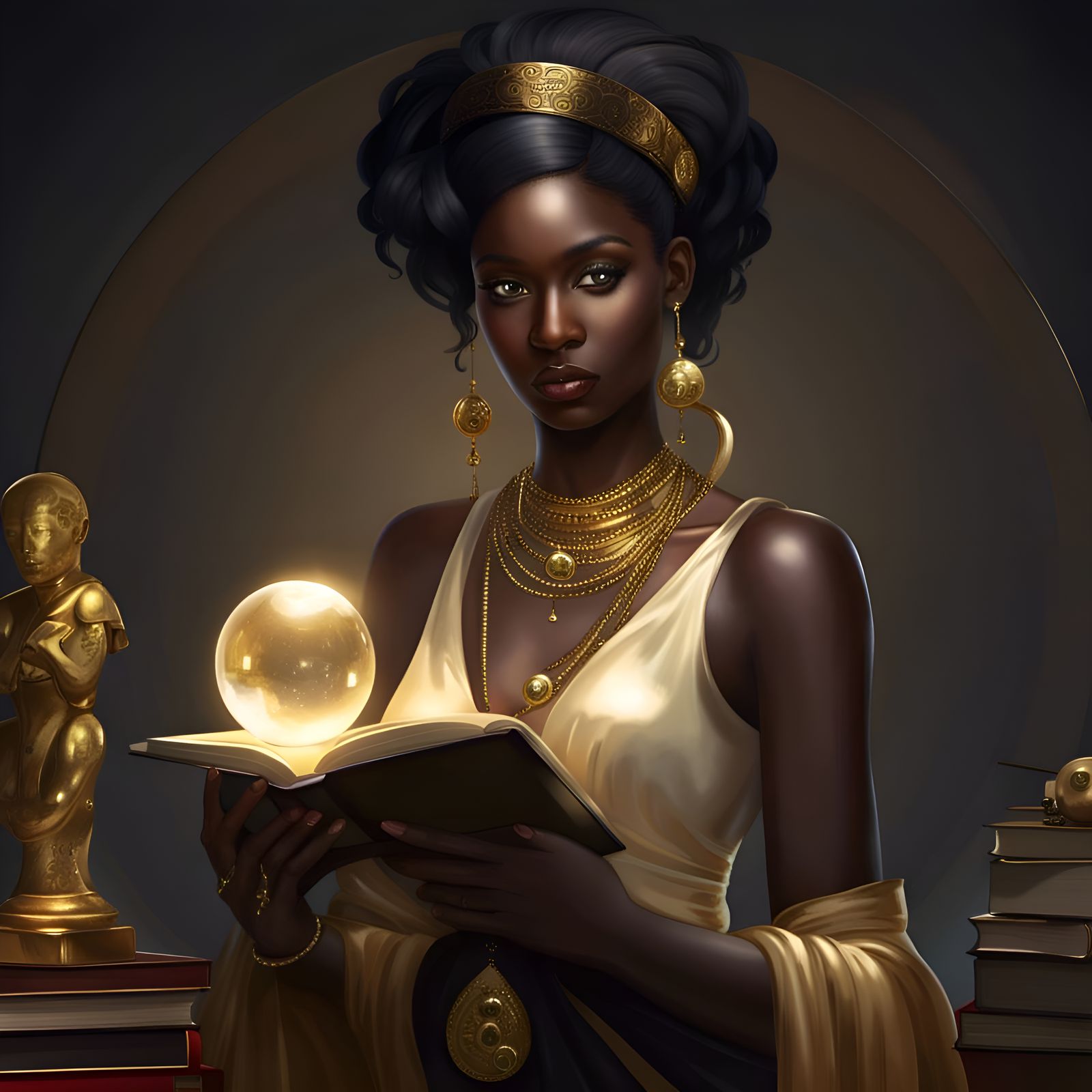 Goddess of Knowledge with Book and Crystal Ball