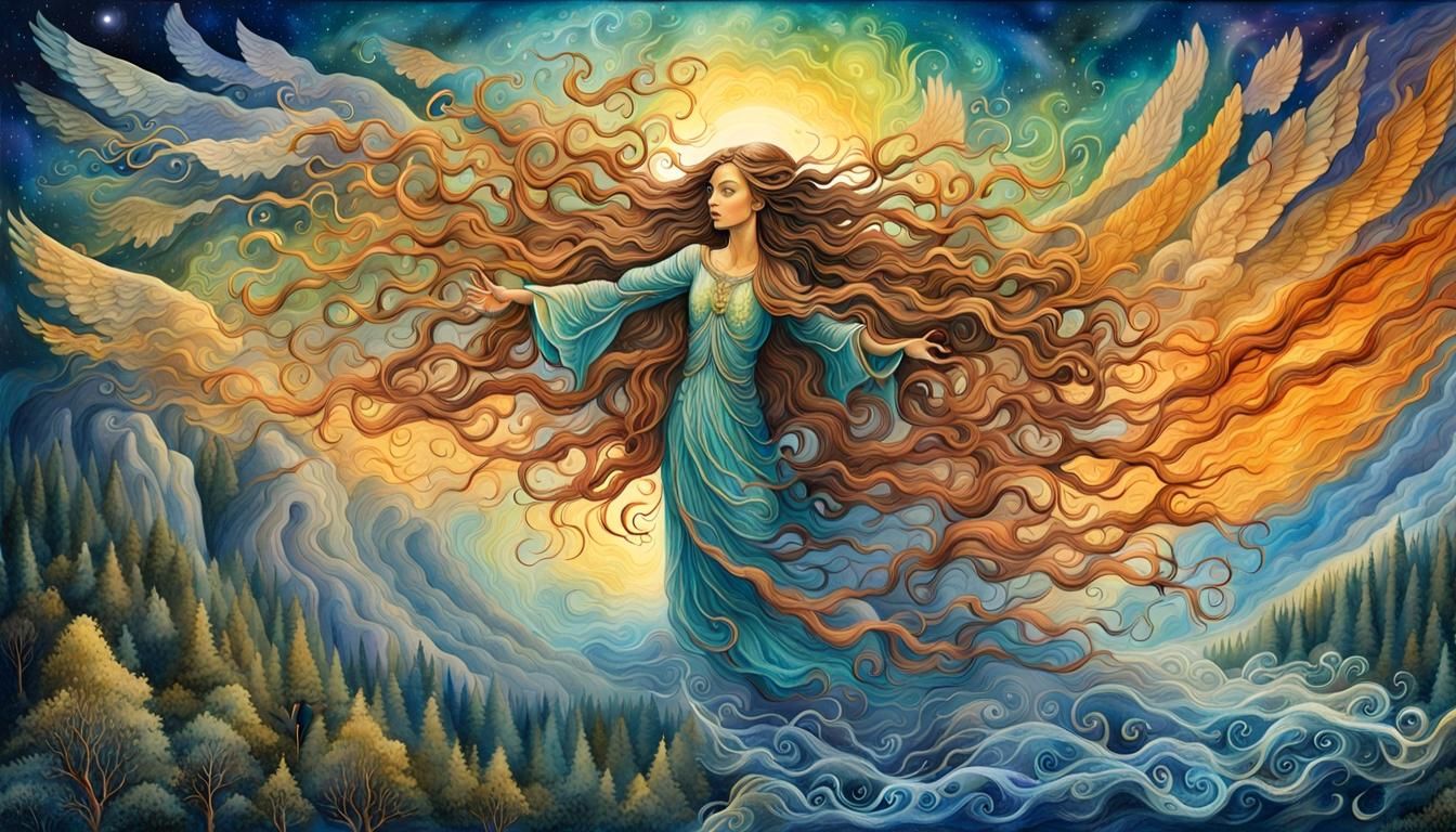 Winged Goddess in Motion: A Watercolor Fairytale