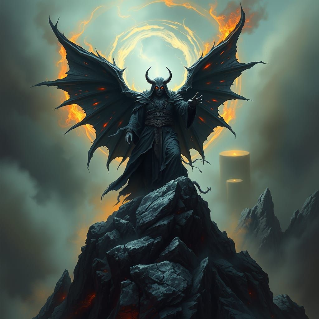 Dark Fantasy Warlock Conjured in Flickering Torches