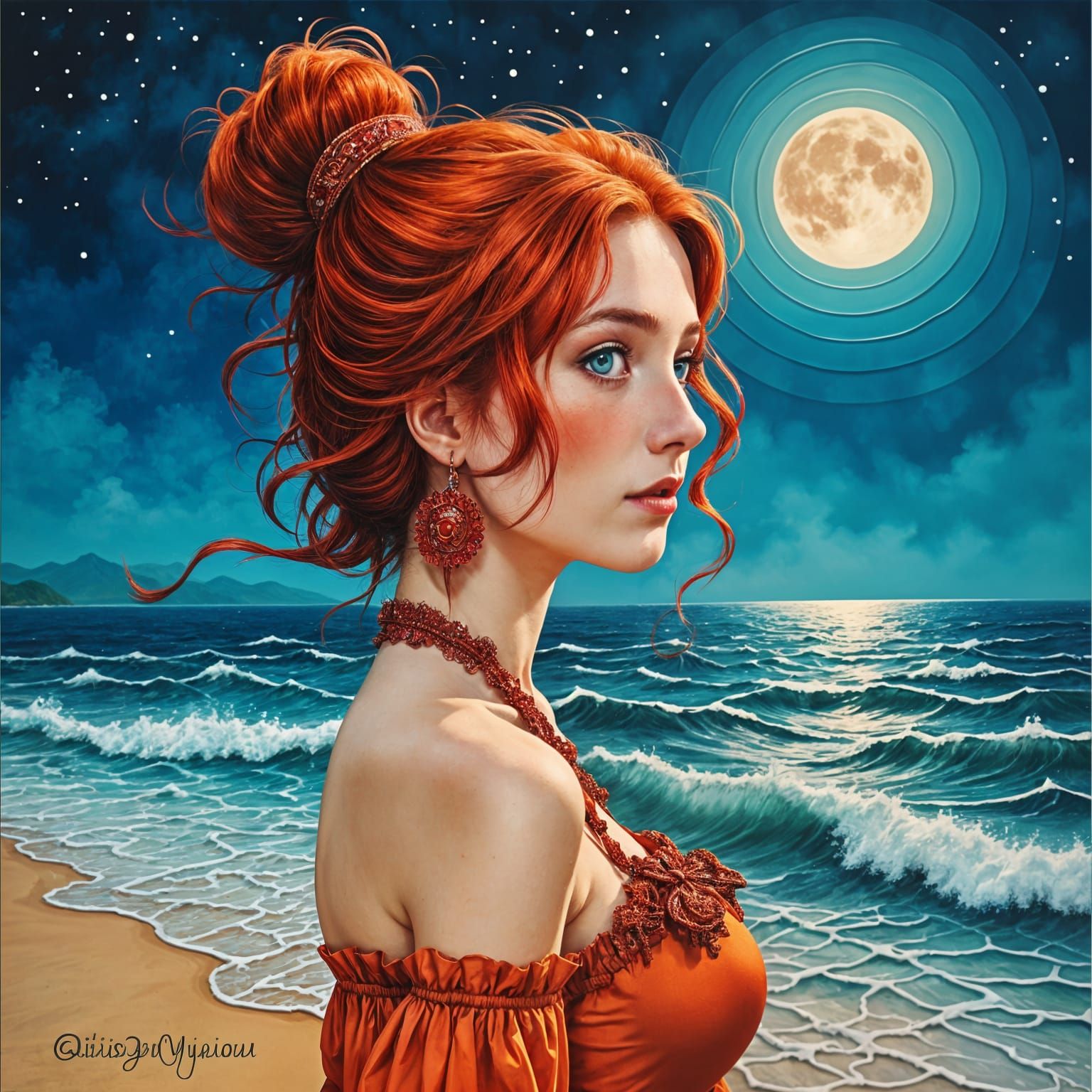 Red-Headed Witch on the Beach