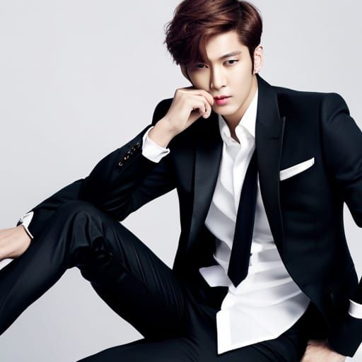 handsome K-pop male idol wearing designer fashion