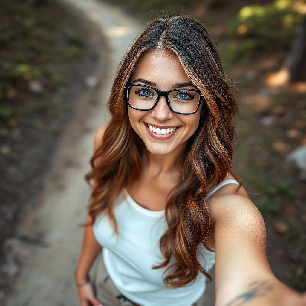 Confident Woman with Warm Smile Taking Selfie