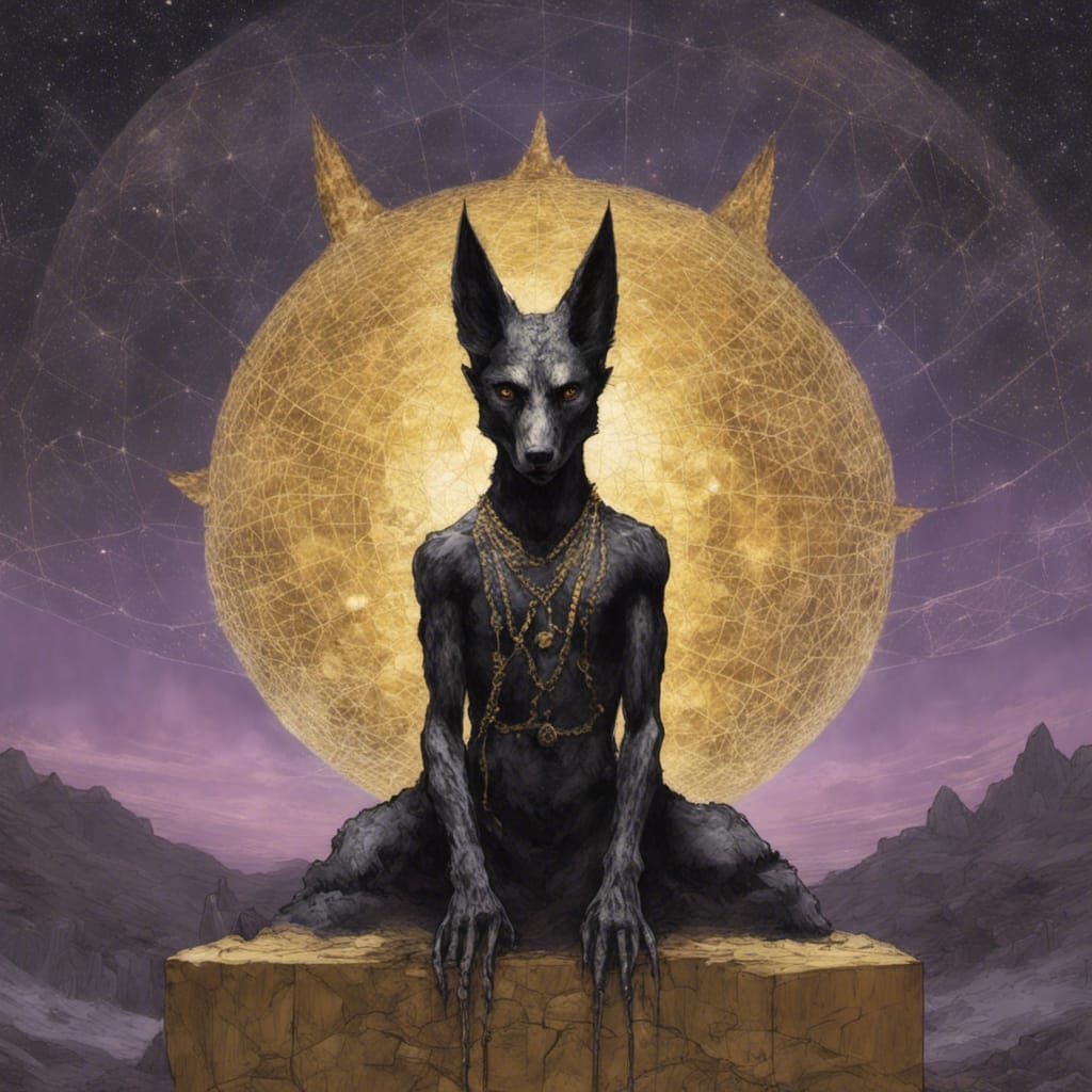 Jackal Humanoids Looming in Geodesic Sky