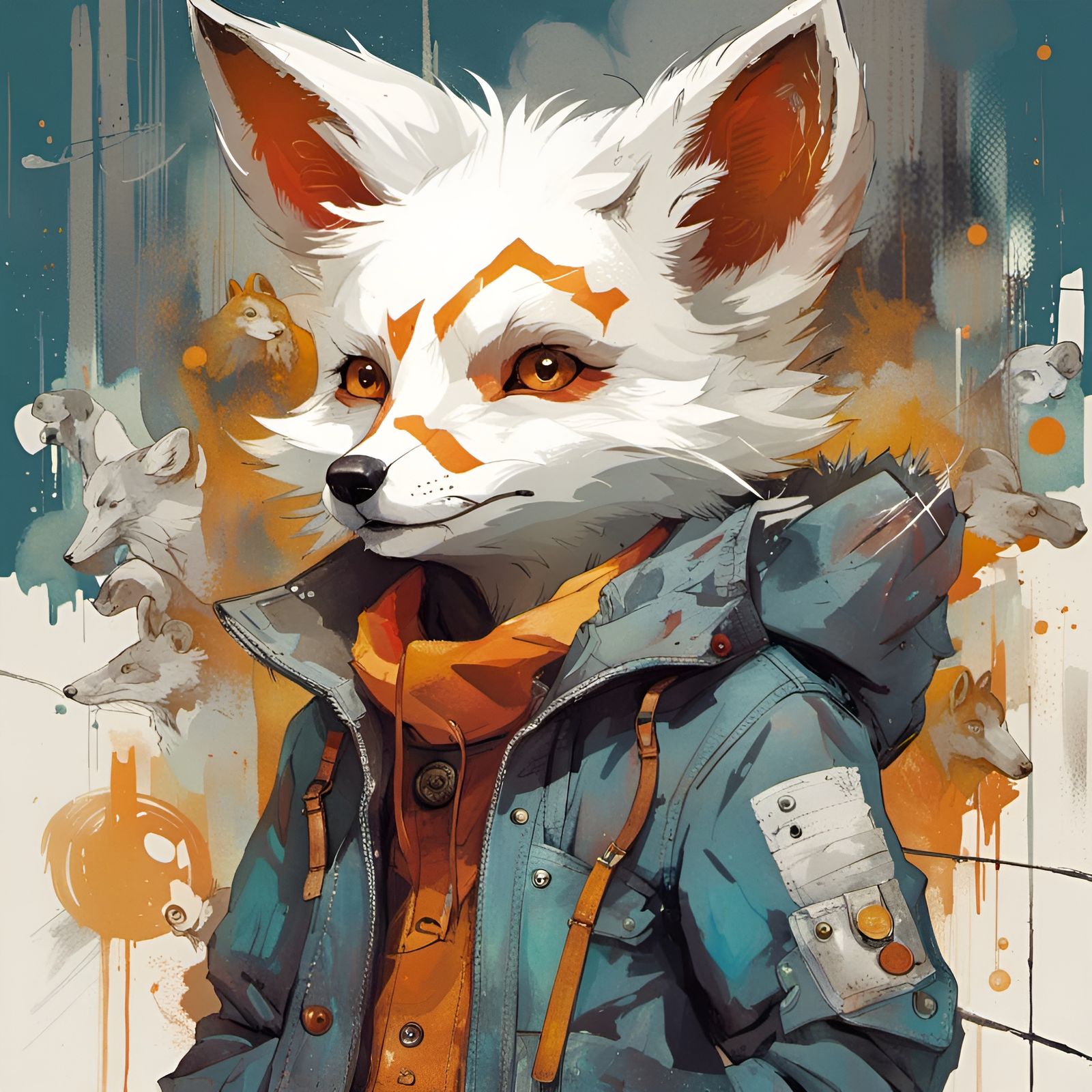 Adorable Fox in Urban Style, Digital Painting