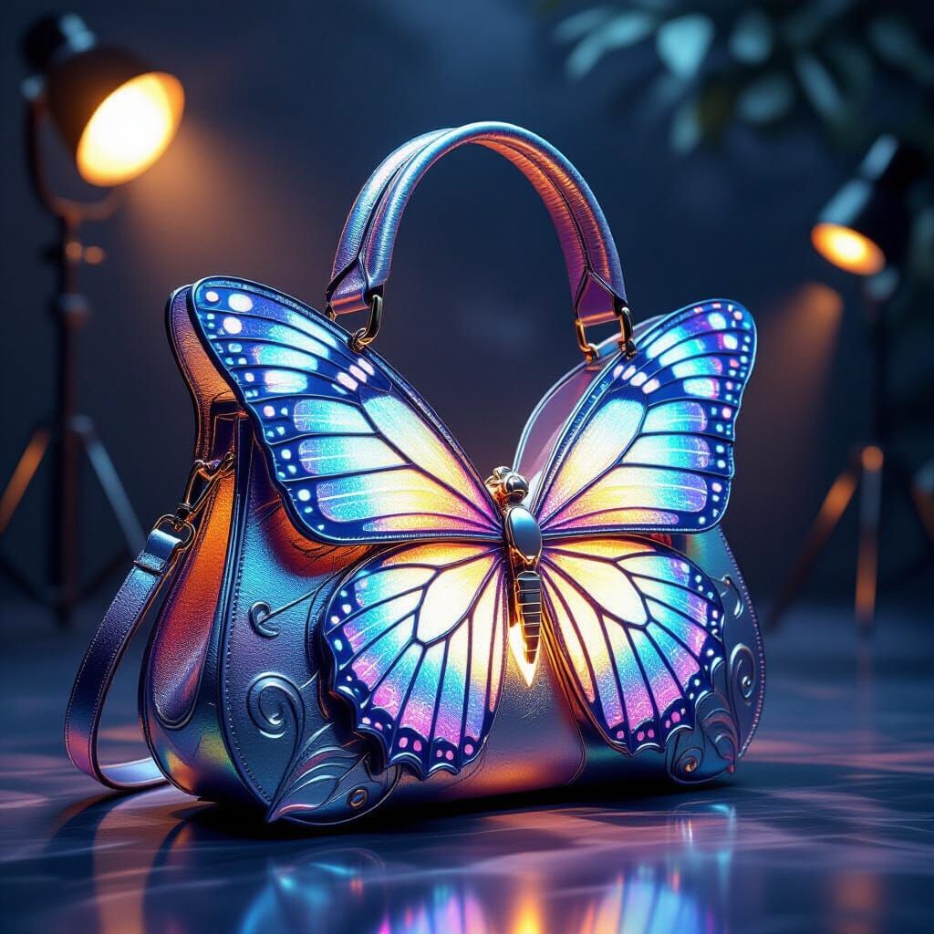 Bioluminescent Leather Handbag in Dramatic Atelier